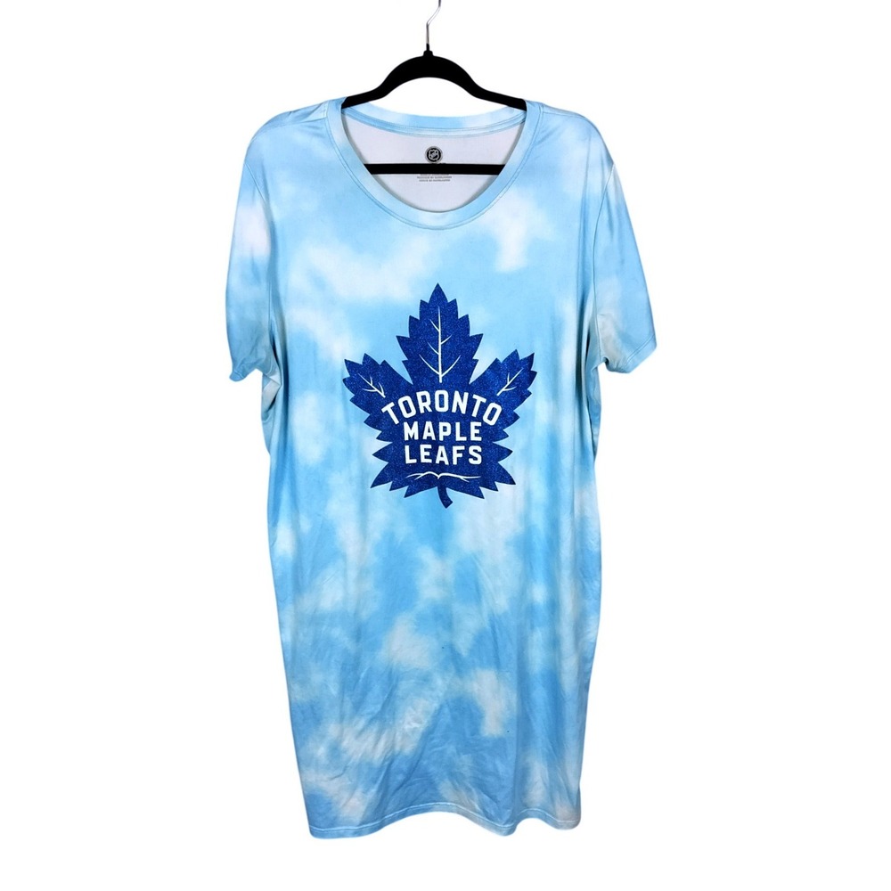 NHL Toronto Maple Leafs Tie Dye Glitter Sleep Dress Womens XL Blue White NHL